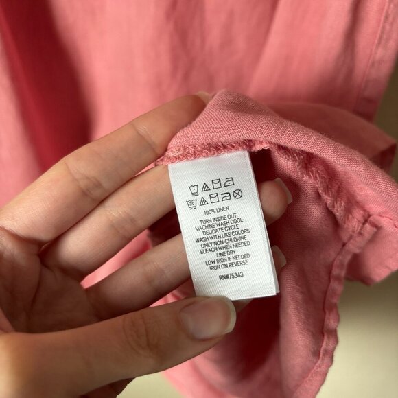 Boho Linen V-Neck Pink Mini Dress Beachy Boho Lagenlook Natural Summer - Picture 5 of 8